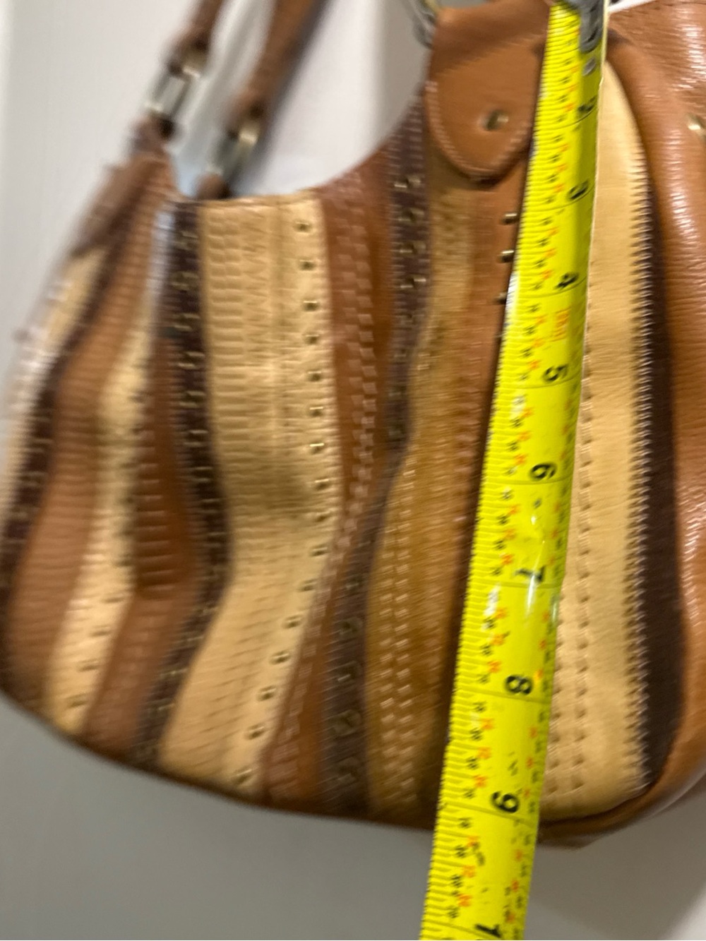 Fossil vintage Tan and Brown Striped Leather Shoulder Bag - Picture 13 of 15